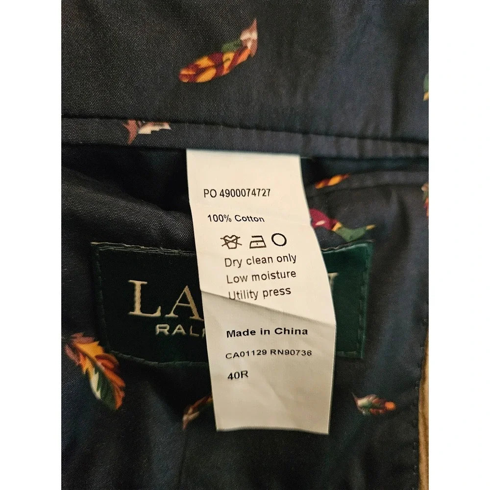 Lauren Ralph Lauren Corduroy Sport Coat Blazer Mens 40R Tan Cotton Bird Lining